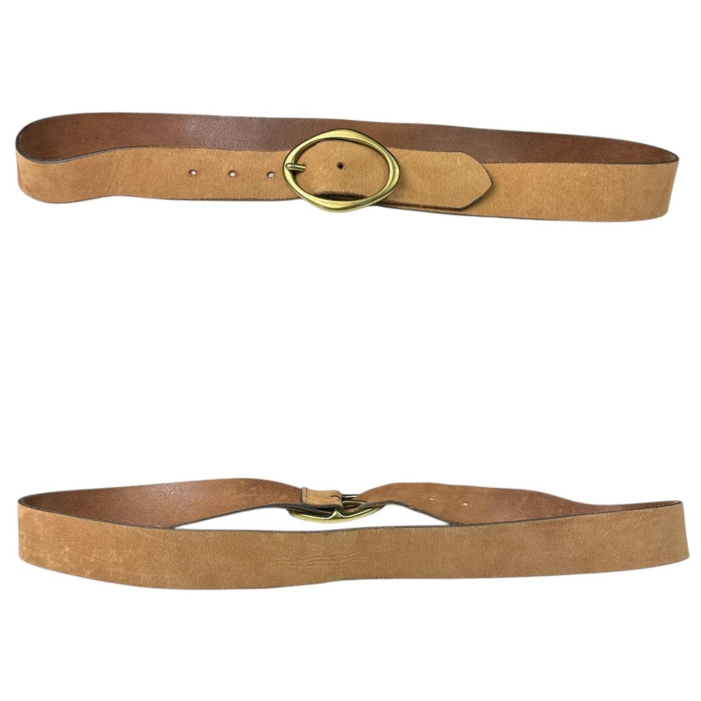 Tan Brown Leather Brass Buckle Casual Belt Size XL
